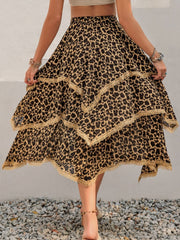 Lace Detail Layered Printed Skirt - Trendsi