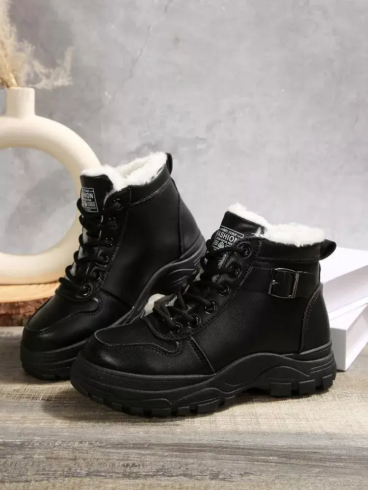 Warm Lined Ankle Boots with Buckle Detail - Trendsi - Flyclothing LLC