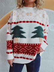 Christmas Tree Mock Neck Long Sleeve Sweater - Trendsi