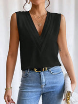 V-Neck Pleated Sleeveless Cami Tank Top - Trendsi - Flyclothing LLC