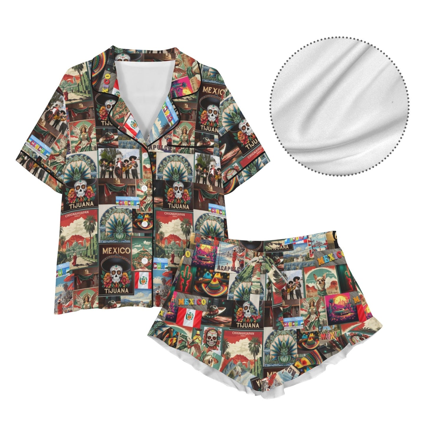 Baha Ranch Colores De Mexico Destination Mexico Collage Satin Pajamas
