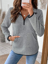 Perfee Texture Half Zip Long Sleeve Sweatshirt - Trendsi - Flyclothing LLC