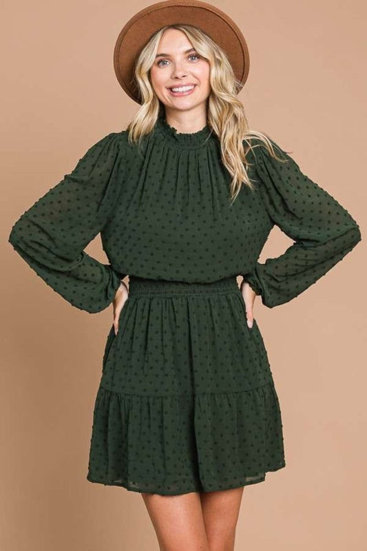 Culture Code Swiss Dot Smock Neck Mini Dress with Pockets - Trendsi
