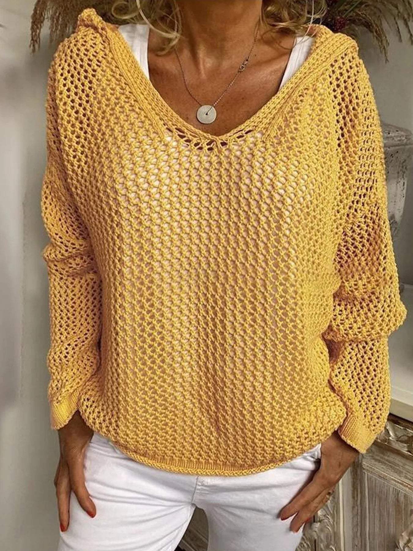Openwork Long Sleeve Hooded Knit Cover Up - Trendsi - Flyclothing LLC