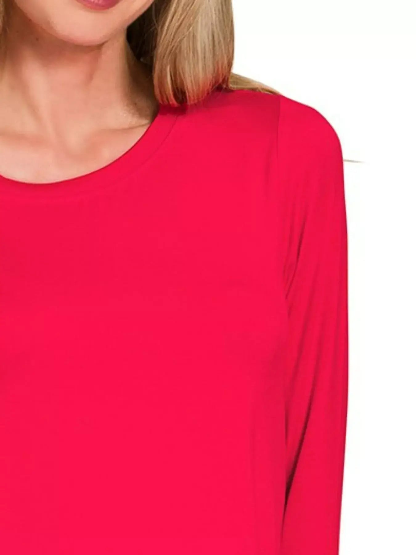 Zenana Flowy Round Hem Rayon Long Sleeve Top - Trendsi - Flyclothing LLC