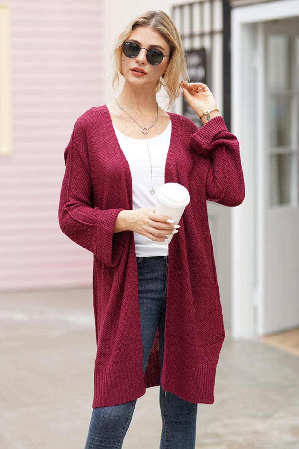 Open Front Long Sleeve Cardigan - Trendsi - Flyclothing LLC