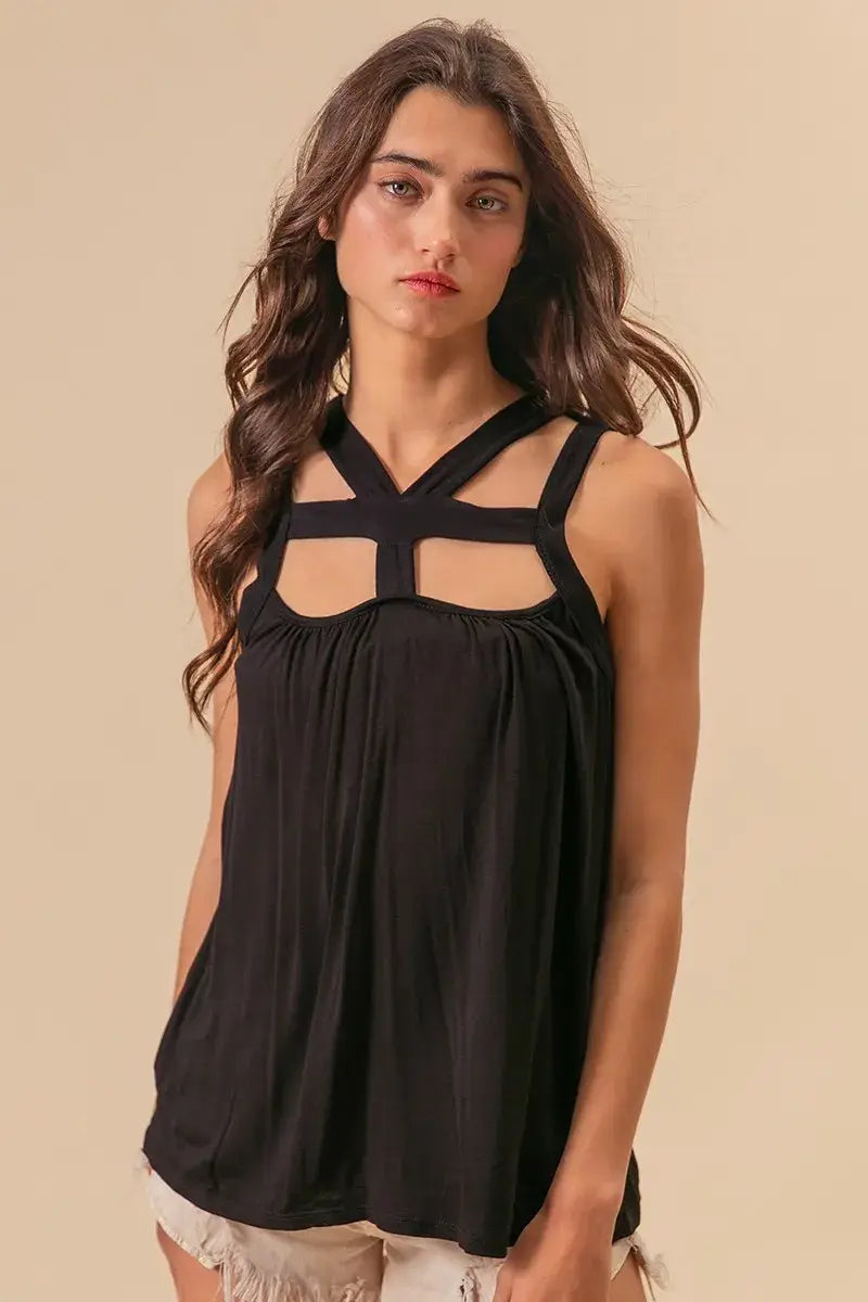 BiBi Rayon Span Jersey Cut Out with Straps Detailed - Trendsi - Flyclothing LLC