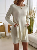Devine Slit Round Neck Top and Shorts Sweater Set - Trendsi - Flyclothing LLC