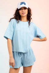 Textured Round Neck Top and Shorts Set - Trendsi