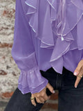 Ruffled Tie Front Flounce Sleeve Blouse - Trendsi - Flyclothing LLC