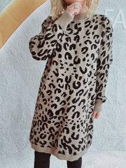 Leopard Round Neck Long Sleeve Sweater - Trendsi