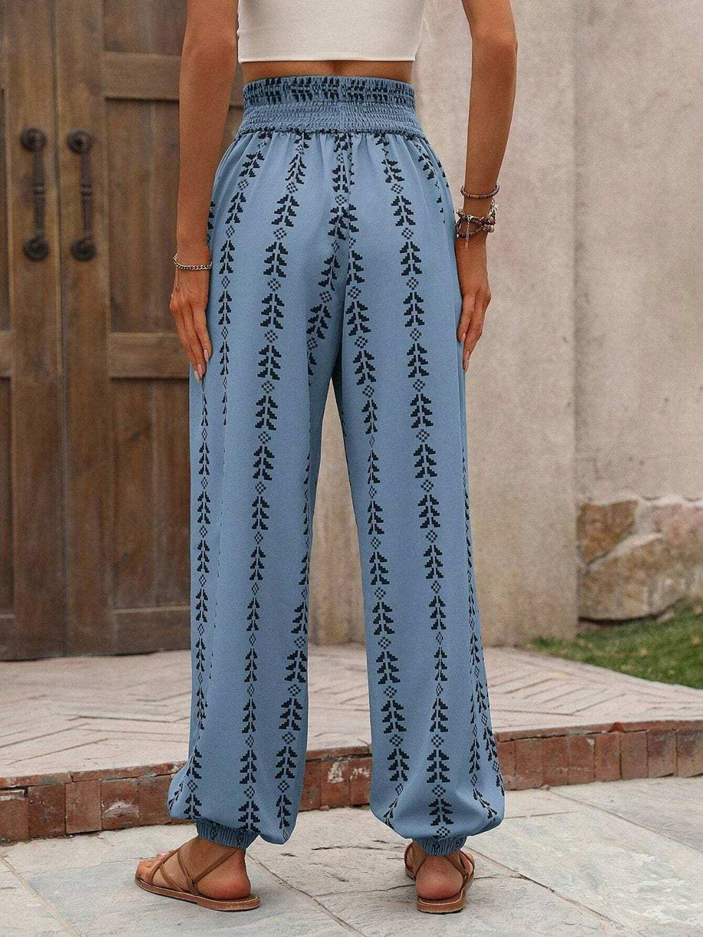 Tied Printed High Waist Pants - Trendsi - Flyclothing LLC