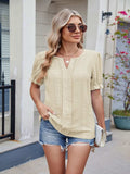 Eyelet Notched Short Sleeve Top - Trendsi - Flyclothing LLC