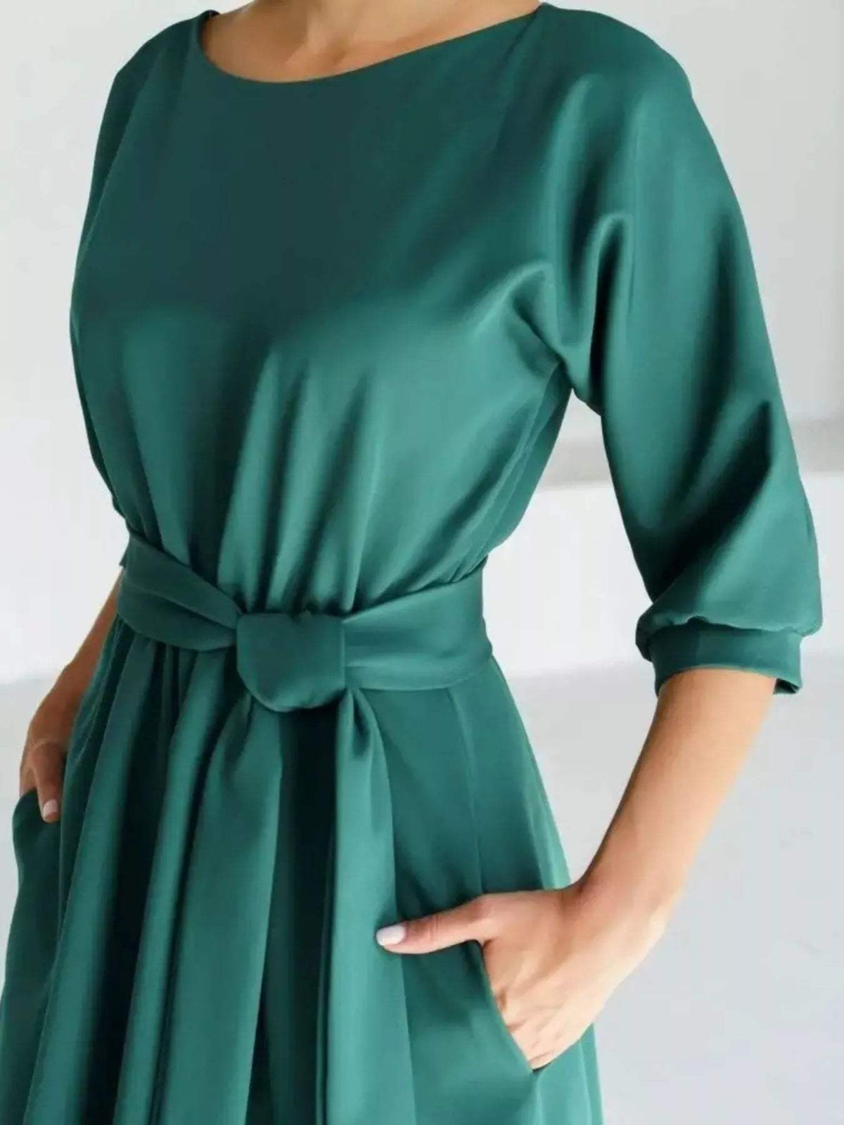 Elegant Belted Waist Midi Dress - Trendsi - Flyclothing LLC