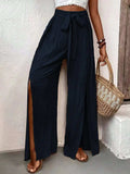 Tied Slit Wide Leg Pants - Trendsi - Flyclothing LLC