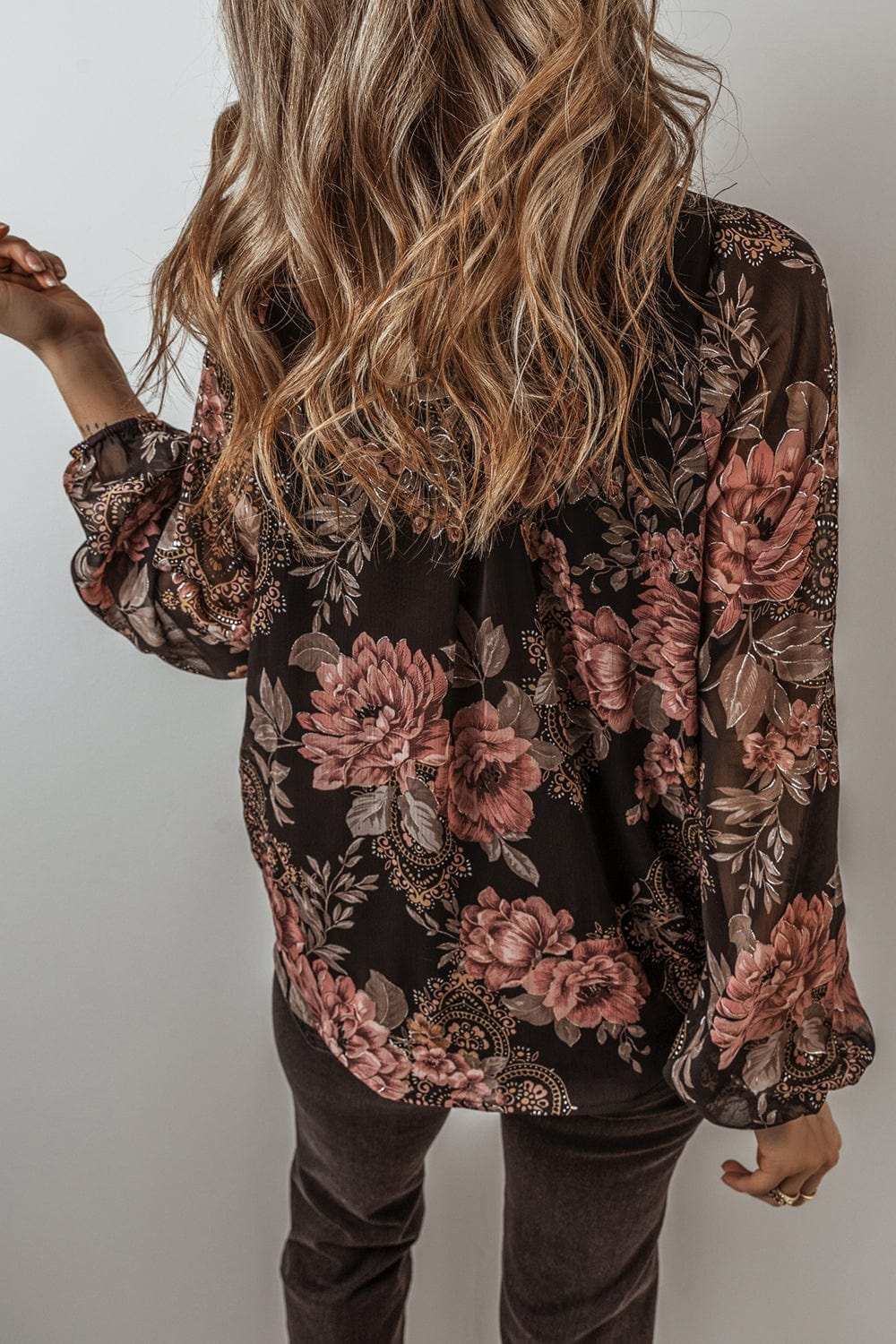 Printed Surplice Long Sleeve Blouse - Trendsi - Flyclothing LLC
