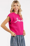 Mittoshop Contrast Letter Round Neck Cap Sleeve Knit Top - Trendsi