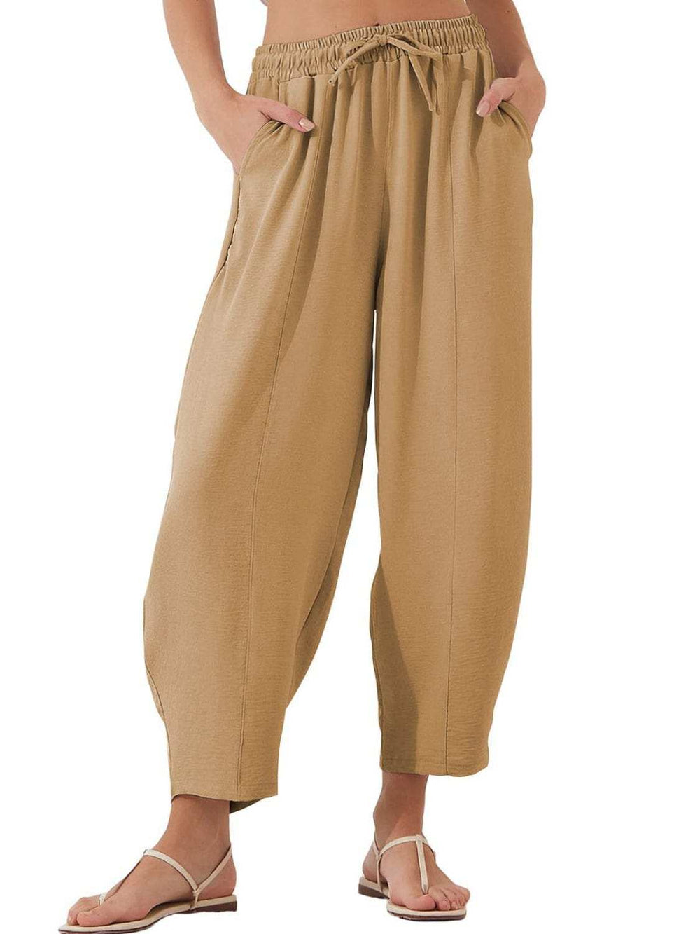 Full Size Drawstring Cropped Jogger Pants Plus Size - Trendsi - Flyclothing LLC