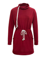 Drawstring Turtleneck Long Sleeve Mini Dress - Trendsi - Flyclothing LLC