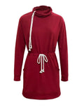 Drawstring Turtleneck Long Sleeve Mini Dress - Trendsi