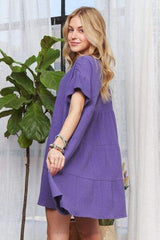 ADORA Tiered Notched Short Sleeve Dress - Trendsi - Flyclothing LLC