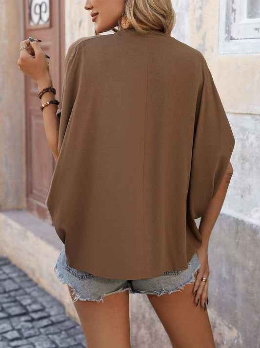 Notched Half Sleeve Blouse - Trendsi - Flyclothing LLC