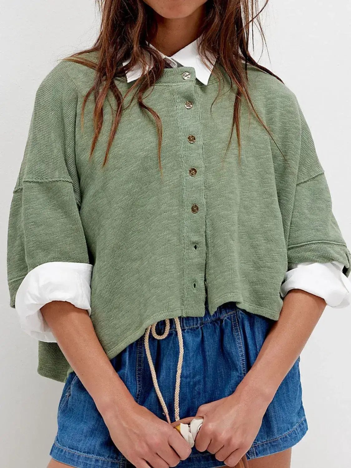 Button Down Half Sleeve Shirt - Trendsi - Flyclothing LLC