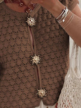 Crochet Short Sleeve Button Front Cardigan - Trendsi - Flyclothing LLC