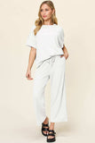 Double Take Full Size Texture Round Neck Short Sleeve T-Shirt and Wide Leg Pants - Trendsi - Flyclothing LLC