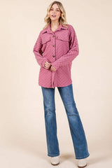 BOMBOM Checkered Button Down Dropped Shoulder Shacket - Trendsi - Flyclothing LLC