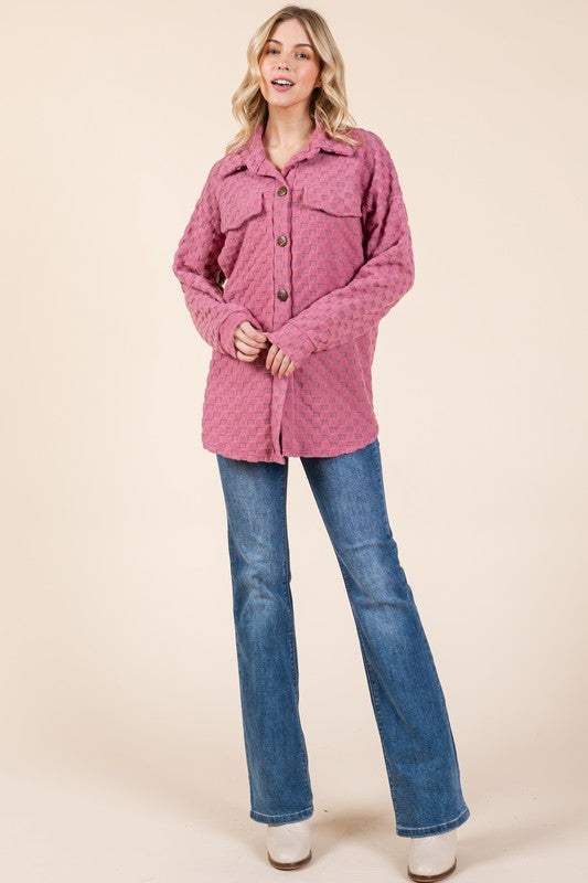 BOMBOM Checkered Button Down Dropped Shoulder Shacket - Trendsi - Flyclothing LLC
