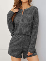 Ribbed Round Neck Top and Shorts Set - Trendsi - Flyclothing LLC