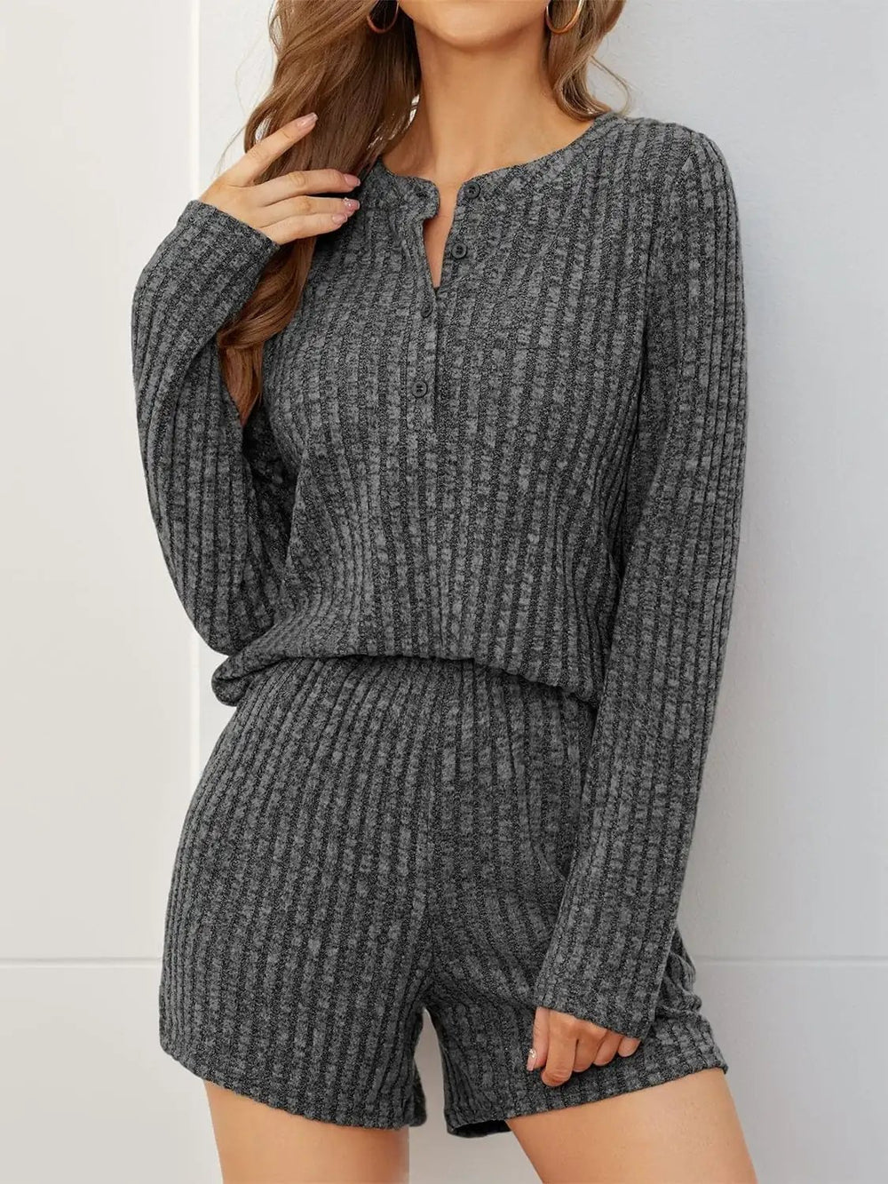 Ribbed Round Neck Top and Shorts Set - Trendsi