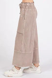 Mittoshop Mineral Wash Seam French Terry Wide Leg Pants - Trendsi