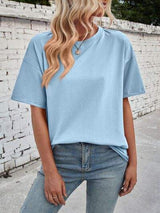 Lovelet Exposed Seam Round Neck Half Sleeve T-Shirt - Trendsi - Flyclothing LLC
