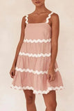 Contrast Trim Square Neck Tiered Dress - Trendsi