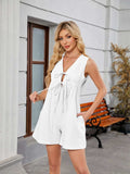 Tie Front Sleeveless Romper with Pockets - Trendsi - Flyclothing LLC