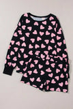 Heart Print Long Sleeve Top and Shorts Lounge Set - Trendsi - Flyclothing LLC