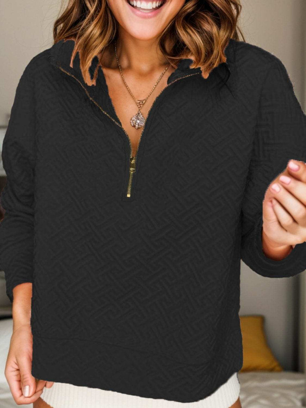Textured Dropped Shoulder Long Sleeve Sweatshirt - Trendsi - Flyclothing LLC