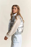 J.NNA Snap and Zipper Shiny Metallic Puffer Vest - Trendsi - Flyclothing LLC
