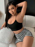 Striped High Waist Shorts - Trendsi - Flyclothing LLC