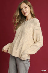 Umgee Pearl-Embellished Long Sleeve Sweater - Trendsi - Flyclothing LLC
