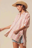 SO ME Multicolored Stripe Button Down Shirt - Trendsi - Flyclothing LLC