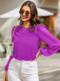 Round Neck Long Sleeve Blouse - Trendsi - Flyclothing LLC