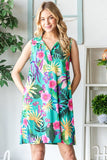 Heimish Full Size Floral Johnny Collar Sleeveless Dress Plus Size - Trendsi
