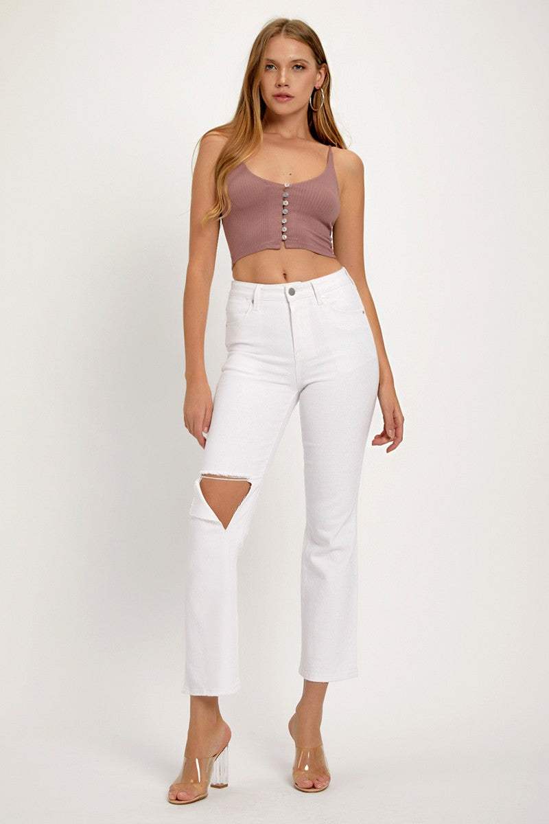 RISEN Full Size Distressed Cropped Straight Jeans - Trendsi - Flyclothing LLC