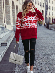 Christmas Element Round Neck Long Sleeve Sweatshirt - Trendsi