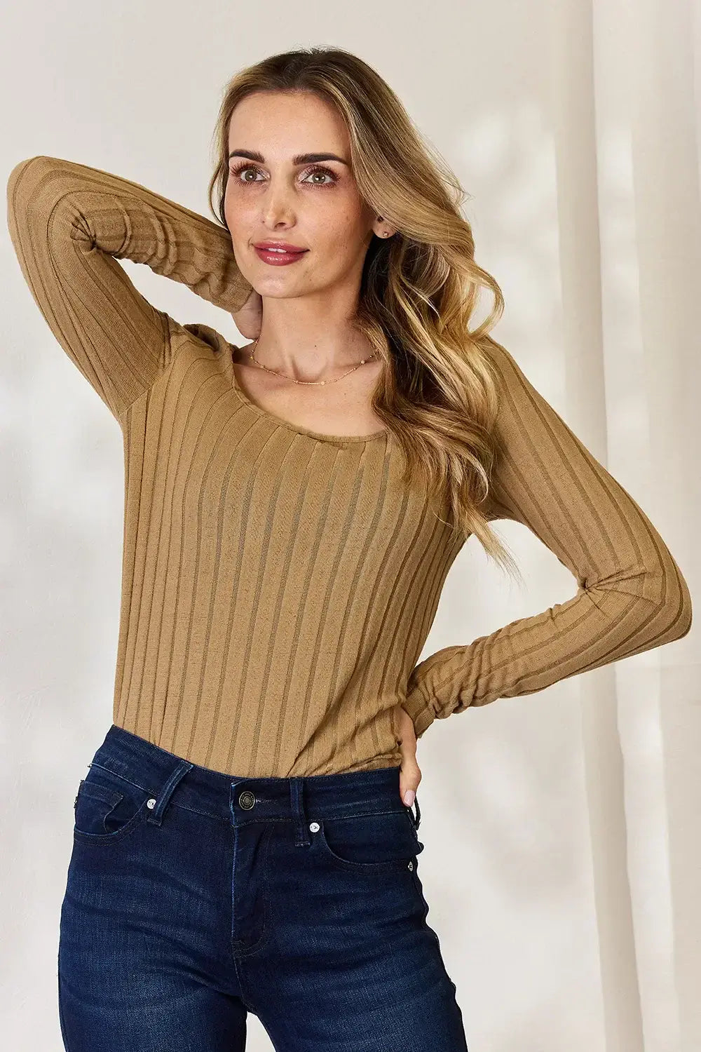 Basic Bae Full Size Ribbed Long Sleeve T-Shirt - ShopBasicbae - Flyclothing LLC