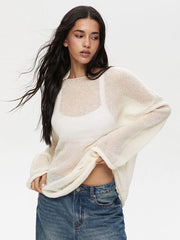 Round Neck Long Sleeve Knit Cover Up - Trendsi