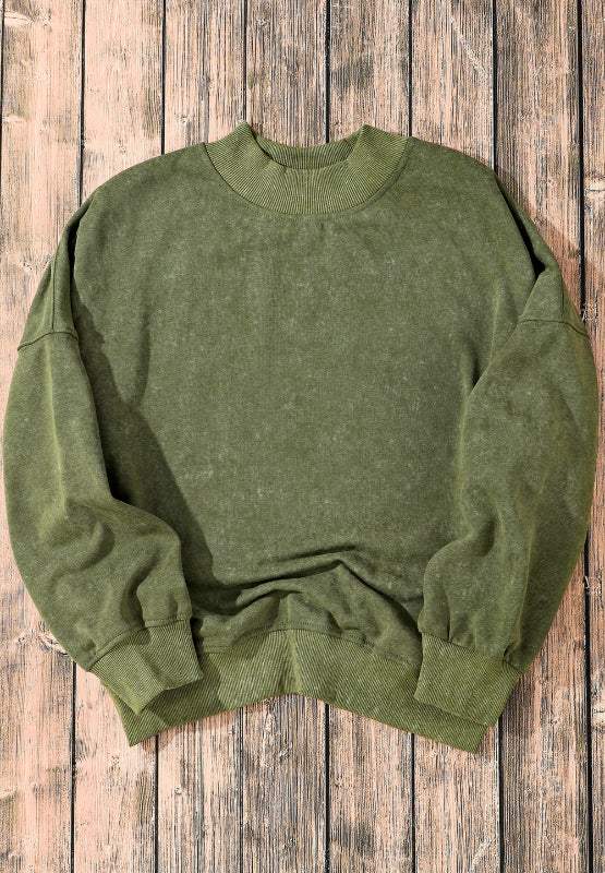 Mock Neck Dropped Shoulder Sweatshirt - Trendsi - Flyclothing LLC